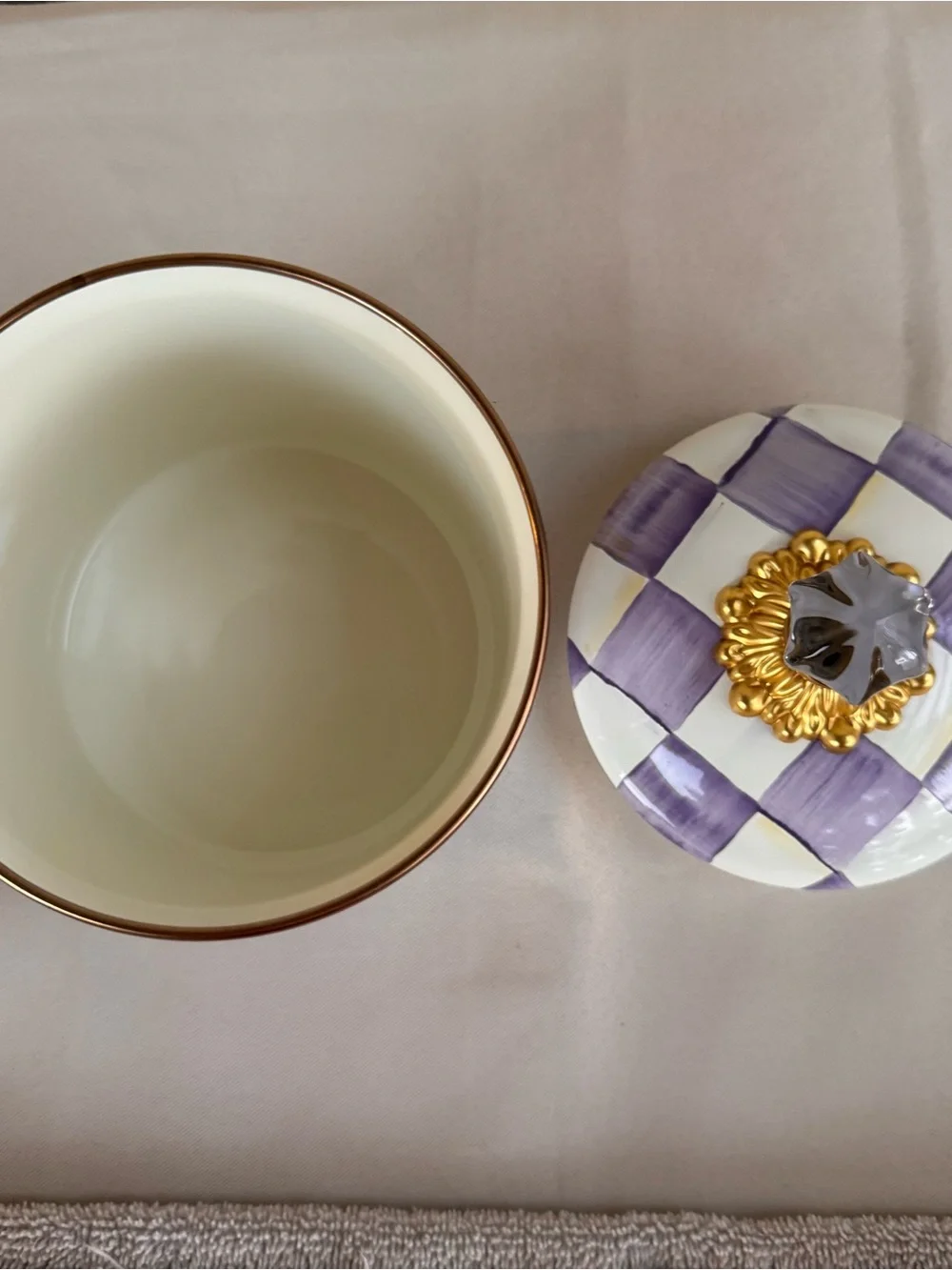 MacKenzie-Childs Violet Check Handmade Small Canister